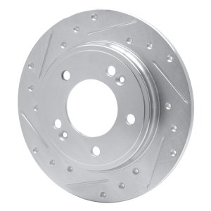 Hyundai Elantra GT Brake Rotor (1) - Rear Left - R1 Concepts - Drilled & Slotted - Silver - `17-`25